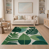 Geometric Modern Vibrant Green Monstera Leaf Area Rug