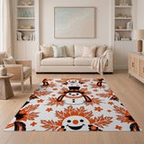 Whimsical Tribal Snowmen with Autumn Leaves Rug