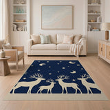 Navy Deer Family Starry Night Silhouette Area Rug