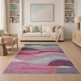 Abstract Wave Grey Pink Area Rug