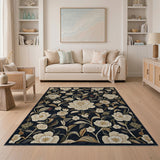 Navy Ivory Peony Floral Area Rug