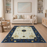 Navy Blue Gold Geometric Circuit Area Rug