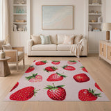 Whimsical Strawberry Cross-Stitch Pink Area Rug
