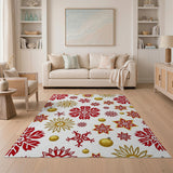Festive Red Snowflake Gold Ornament Area Rug