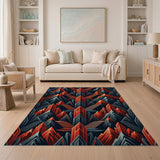 Red Geometric Mountain Stairs Area Rug