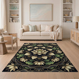 Elegant Black Gold Lotus Mandala Area Rug