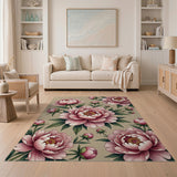 Pink Vintage Pink Peony Floral Rug