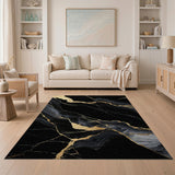 ODIKA Modern Black and Gold Marble Washable Area Rug - Luxury Low Pile Non-Slip Rug