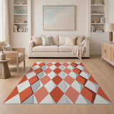 Vibrant Orange Diamond Geometric Area Rug