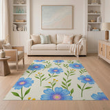Blue and Teal Blue Chamomile Floral Pattern Area Rug