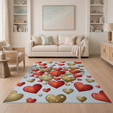 Red Gold Glitter Hearts Area Rug