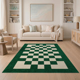 Green White Checkered Geometric Area Rug