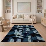 Futuristic Brutalist Blue Teal Area Rug