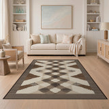 Cream Brown Geometric Southwestern Area Rug