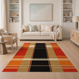 Bold Orange Black Grid Geometric Area Rug