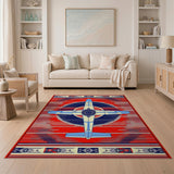 Red Southwestern Airplane Area Rug