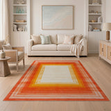 Vibrant Orange Concentric Border Area Rug