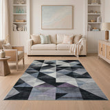 Modern Grey Geometric Triangle Area Rug