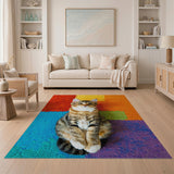 Vibrant Color Block Patchwork Shag Rug