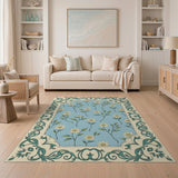 Vintage Blue Daisy Rug with Teal Ornate Frame