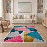 Bold Teal Pink Gold Geometric Area Rug