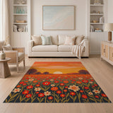 Vibrant Sunset Wildflower Field Rug