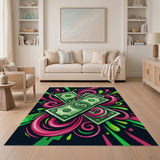 ODIKA Washable Neon Money Graffiti Area Rug - Non-Slip Low Pile Home Decor