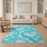 Abstract Area Abstract Teal Wave Area Rug