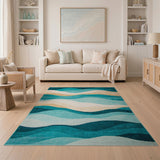 Coastal Beach Blue and Teal Teal Ocean Wave Area Rug