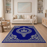 Royal Crown Ornate Navy Blue Area Rug
