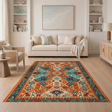 Orange Teal Geometric Southwestern Rug
