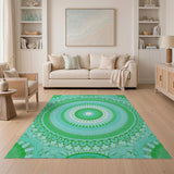 Boho Chic Blue and Teal Teal Mandala Boho Area Rug