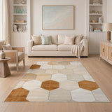 Brown Tan Geometric Hexagon Area Rug