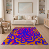 Vibrant Swirl Abstract Area Rug in Blue Pink Orange