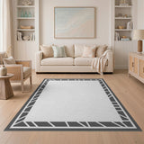 Modern Grey Diagonal Stripe Border Rug