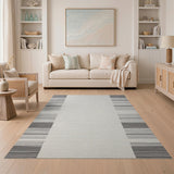 Modern Black White Striped Border Area Rug