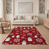 Festive Snowman Snowflake Red Area Rug