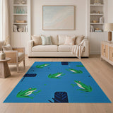 Playful Cartoon Green Frogs Blue Area Rug