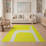 Vibrant Yellow Geometric Area Rug with White Curves