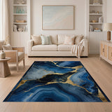 Navy Blue Agate Swirl Area Rug with Gold Veins