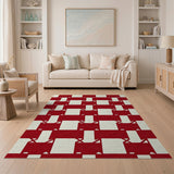 Red White Geometric Crosscheck Area Rug