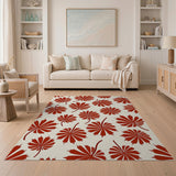Red Red Japanese Maple Leaf Pattern Area Rug