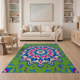 Vibrant Green Mandala Boho Area Rug