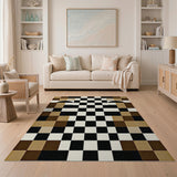 Brown Tan Checkerboard Geometric Area Rug