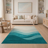 Teal Wave Layered Abstract Area Rug