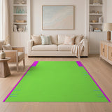 Vibrant Green Geometric Rug with Pink Borders