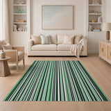 Bold Green Black Vertical Striped Area Rug