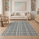 Distressed Black White Checkered Plaid Area Rug