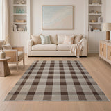 Rustic Farmhouse Brown and Tan Rustic Brown Tan Plaid Woven Area Rug