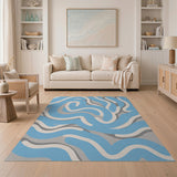 Abstract Area Blue and Teal Fluid Blue Waves Abstract Area Rug